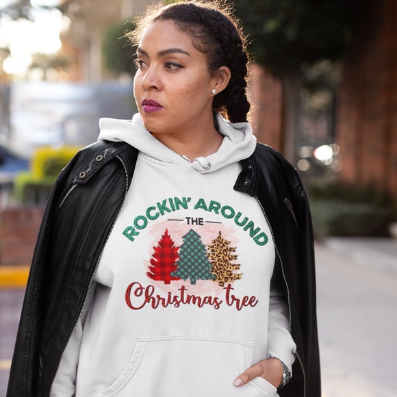 ROCKING AROUND IN CHRISTMAS TREE UNISEX CUSTOM HOODIE - Picture 2 of 4